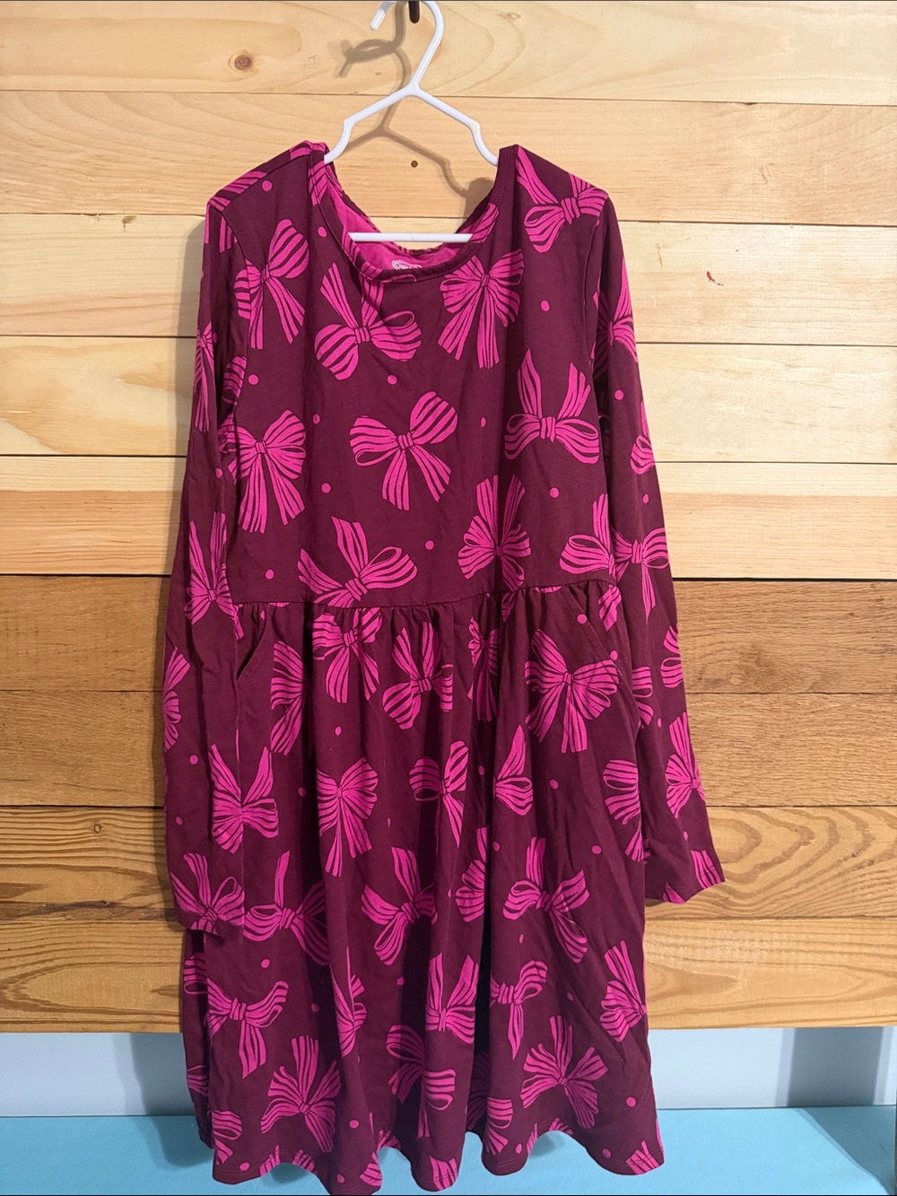 wonder nation Burgundy Dress with Hot Pink Bow Print